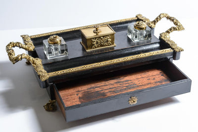 Antique French Gilt Bronze and Ebonized Ink Stand