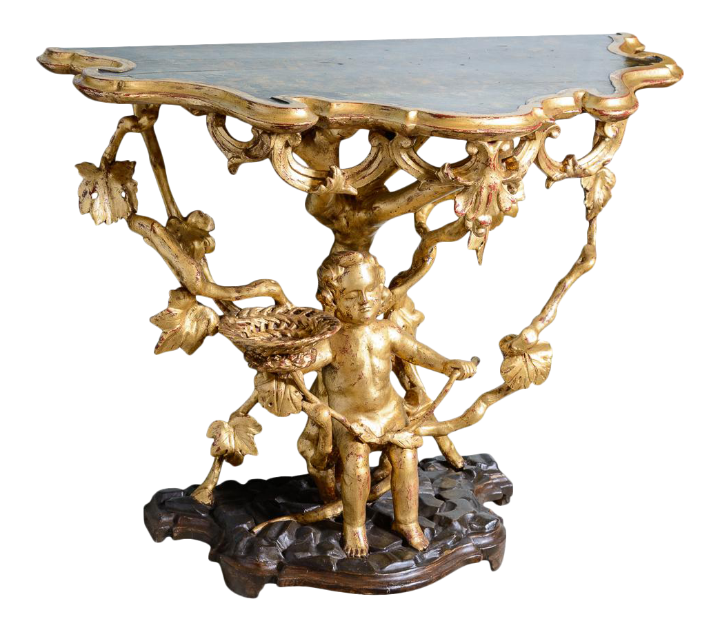 Antique French Gilt Putti Console Table