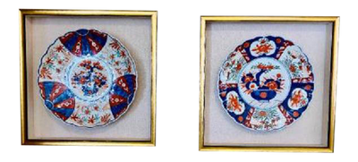Antique Imari Plates in Shadow Box (pair)