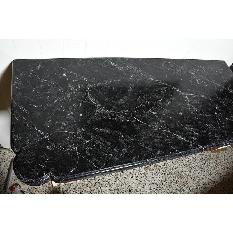 Consoles, Painted Black And White With Faux Marble Top- A Pair