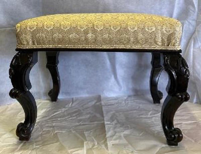 1850s French Rosewood Upholstered Ebonized Stool