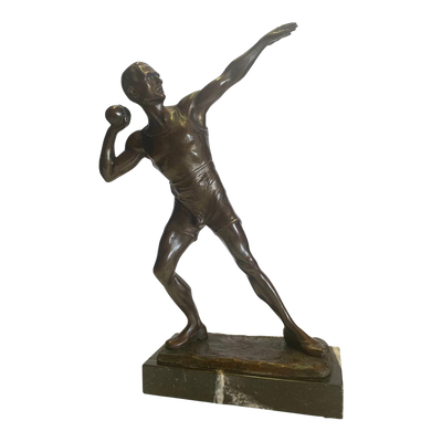 1930s Bronze Shot Put Figure on Marble Base