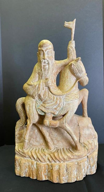1970s Burmese Wood Figure of Man and Horse