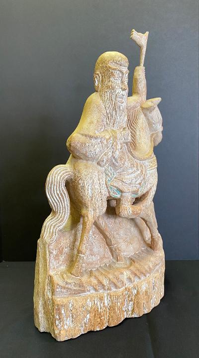 1970s Burmese Wood Figure of Man and Horse