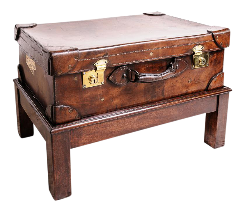 19th Century Leather Trunk on Stand