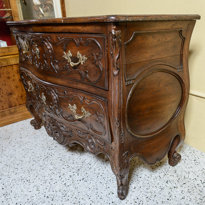 French Walnut Serpentine Carved Two Drawer Commode