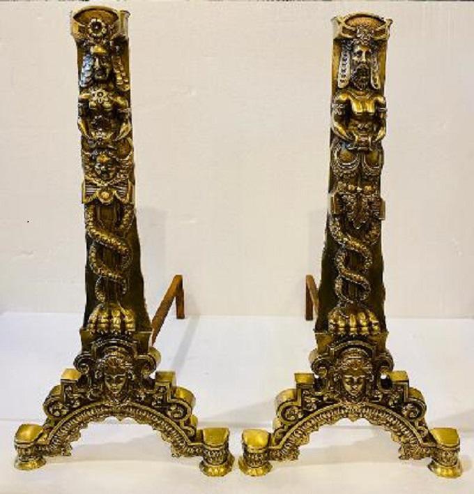 Antique Brass Andirons