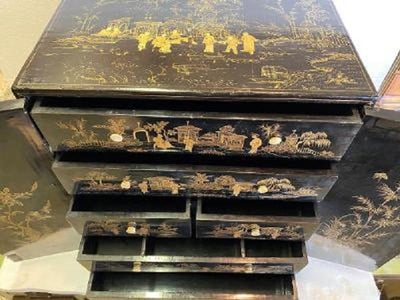 Antique English Lacquer Cabinet With Asian Japanning