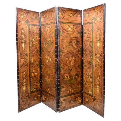 Antique English Painted Leather Screen
