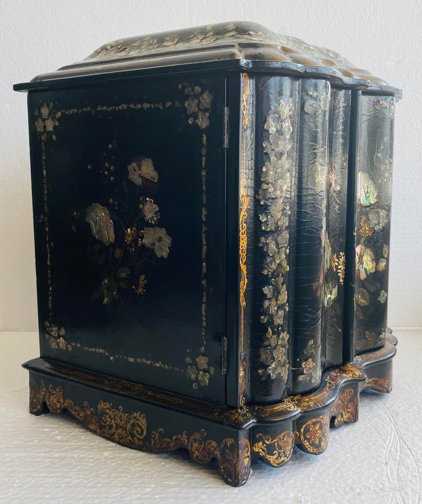 Antique English Papier Mache Cabinet With Writing Slope