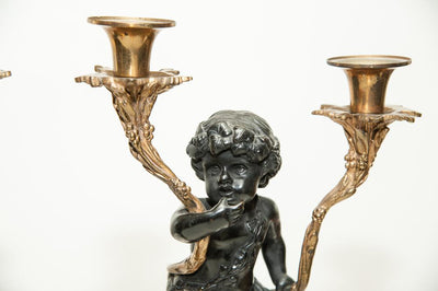 Antique French Bronze and Marble Candelabra- Pair