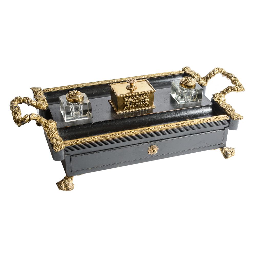 Antique French Gilt Bronze and Ebonized Ink Stand