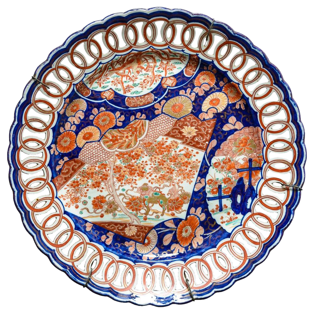 Antique Imari Charger With Reticulated Border