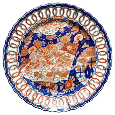 Antique Imari Charger With Reticulated Border
