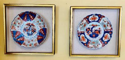 Antique Imari Plates in Shadow Box (pair)