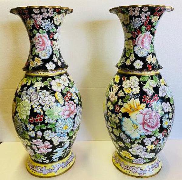 Asian Enamel and Copper Vases (pair)