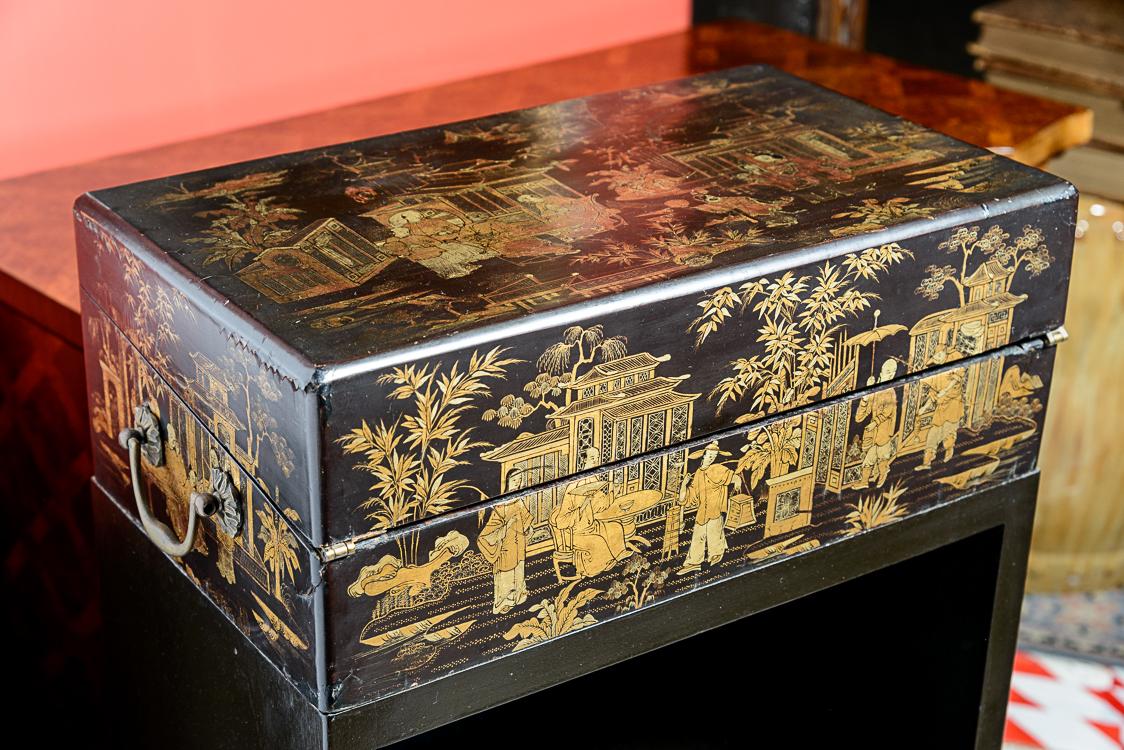Black Asian Bookcase With Antique Laptop Desk