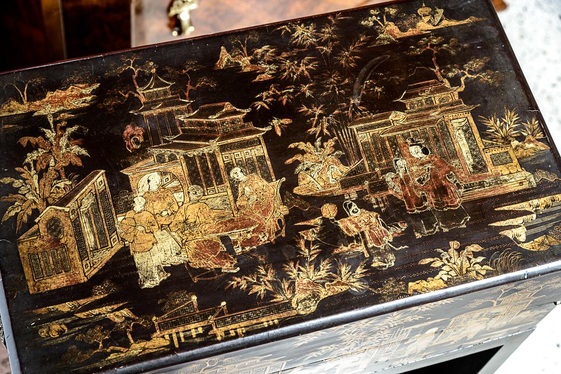 Black Asian Bookcase With Antique Laptop Desk