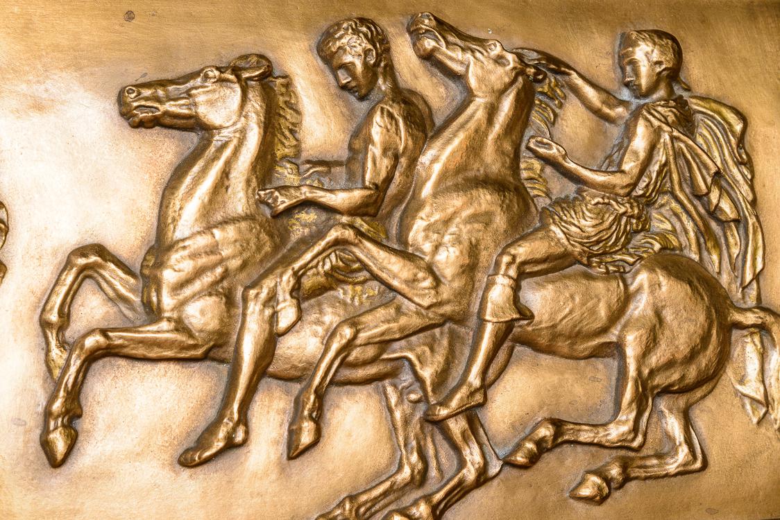 Bronze Bas Relief of Horses and People