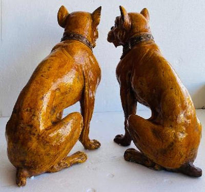 Glazed Terra Cotta Boxer Dogs (pair)