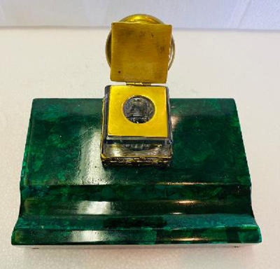 Malachite Ink Stand With Ink Bottle and Gilt Bronze Mounts