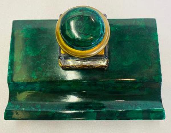 Malachite Ink Stand With Ink Bottle and Gilt Bronze Mounts