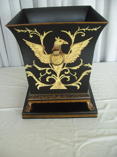 Tole Black and Gold Painted Container