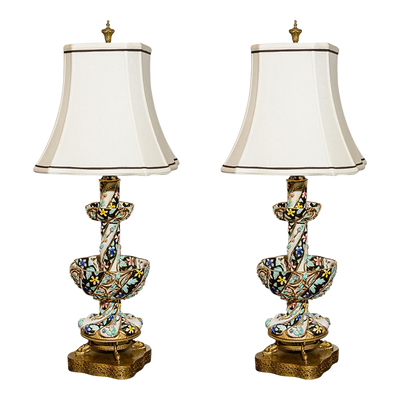 Vintage Capo De Monte Porcelain Lamps a Pair