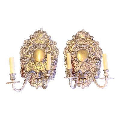 Wall Sconces Silver Plate Baroque Style (pair)