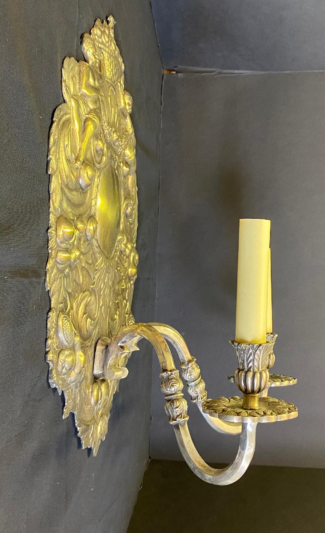 Wall Sconces Silver Plate Baroque Style (pair)